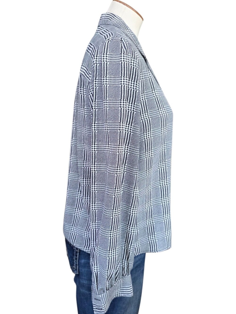Topshop Black White Plaid Puff Shoulder Blouse Womens Size 8 - Picture 3 of 11